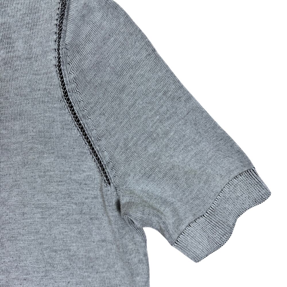 Large M.M. LaFleur Becca Pointelle Tee 365 Cotton Silk Knit Light Grey / Black - Picture 8 of 9